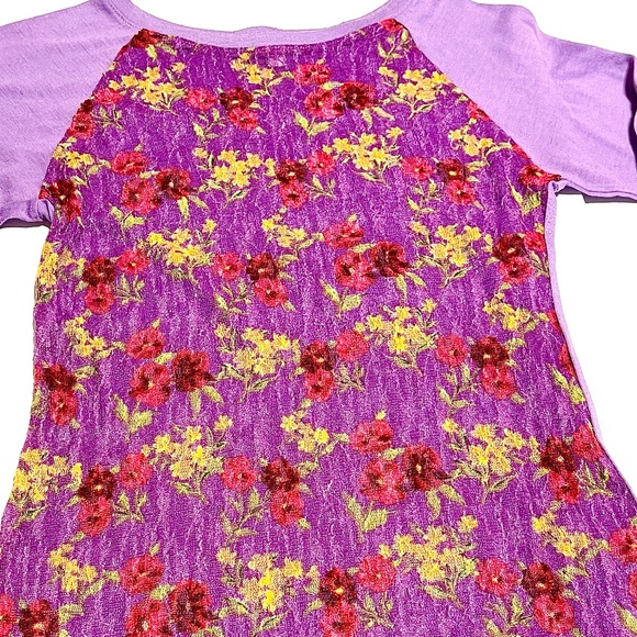 dELiA*s Retro y2k Sheer Purple Floral Lace Long-sleeved Blouse - Picture 2 of 7